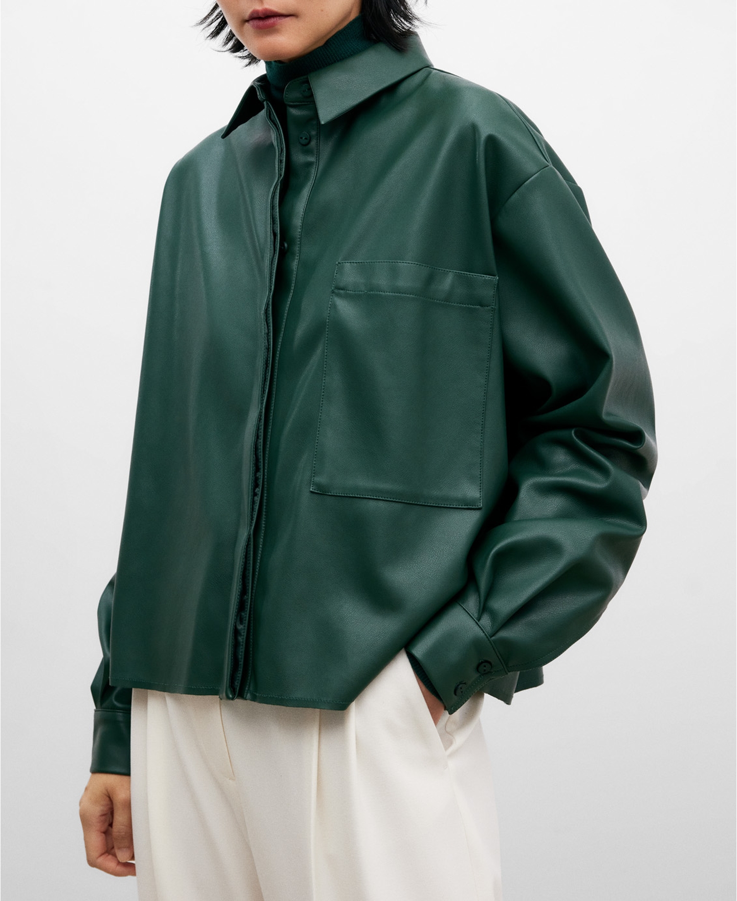 Leather texture shirt for women image number 0