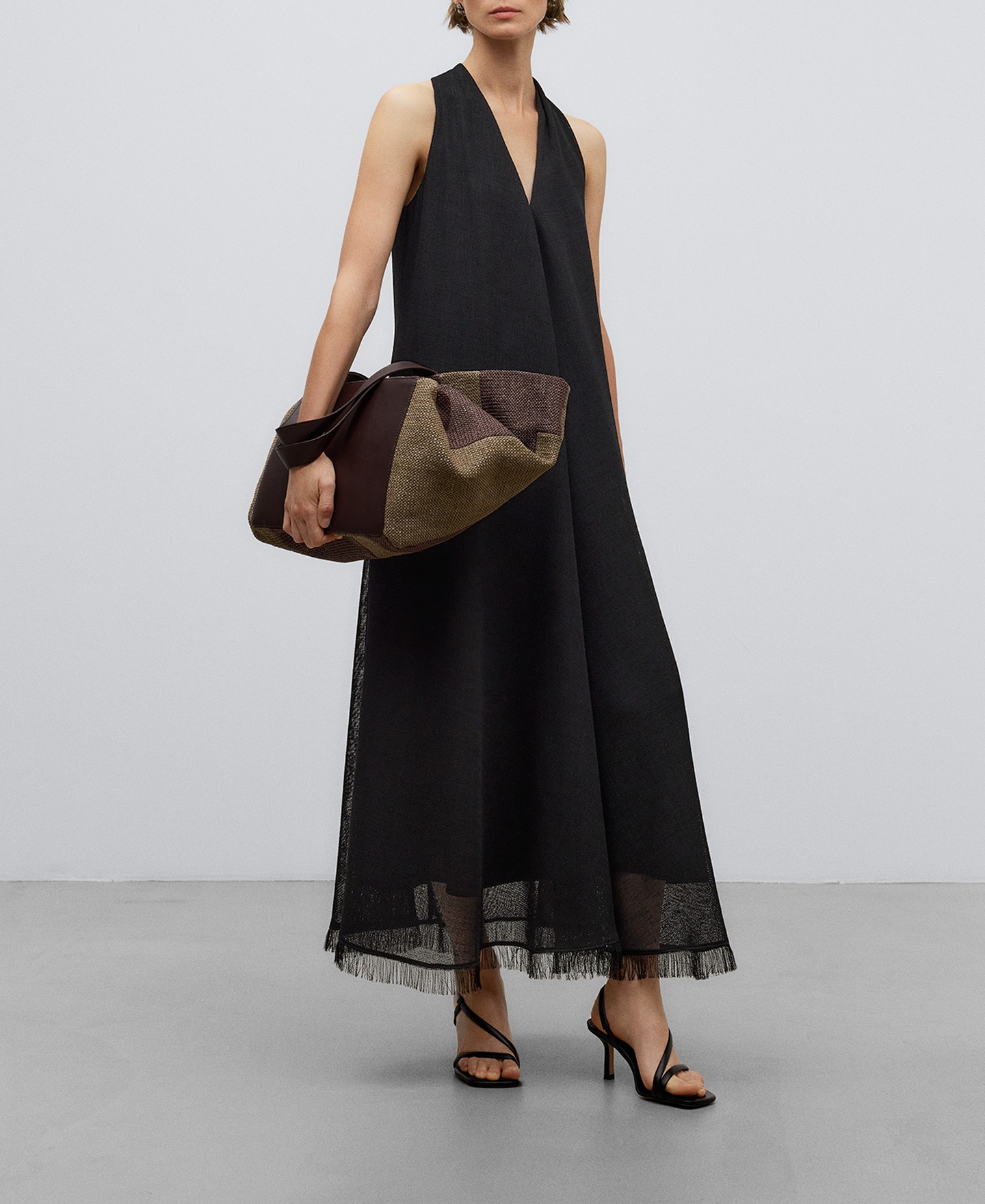 Blue linen midi dress woman image number 1