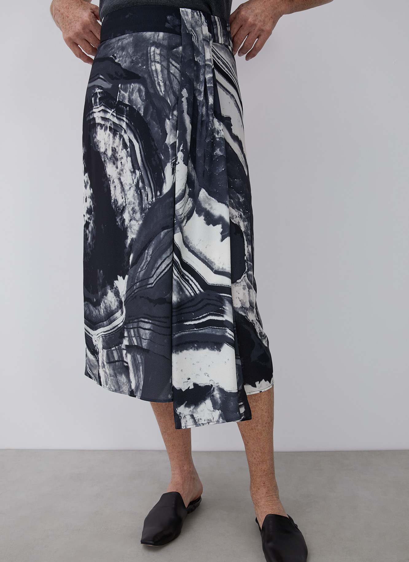 Midi printed skirt with side godet image number 0