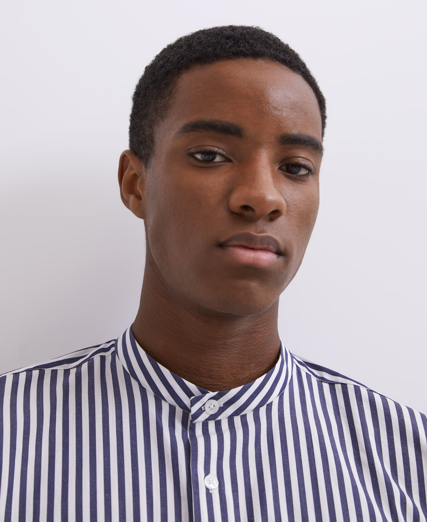 Mandarin collar sailor stripe shirt image number 2