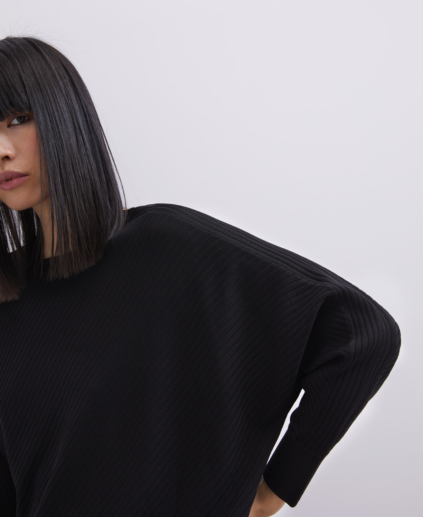 Ribbed knit sweater with bat sleeve image number 0