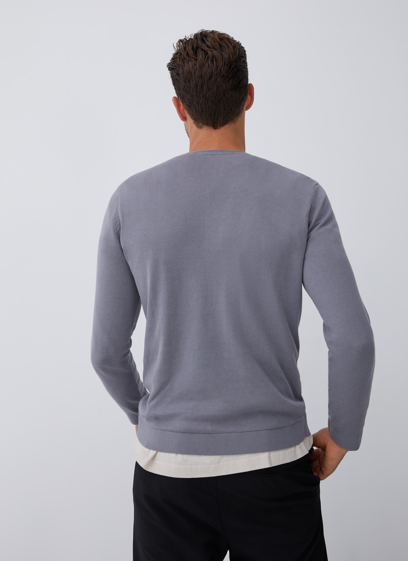 Cotton sweater with roll edge neck image number 1
