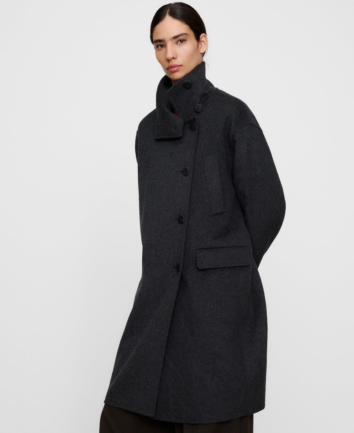 Merino wool blend cross-over long coat image number 0