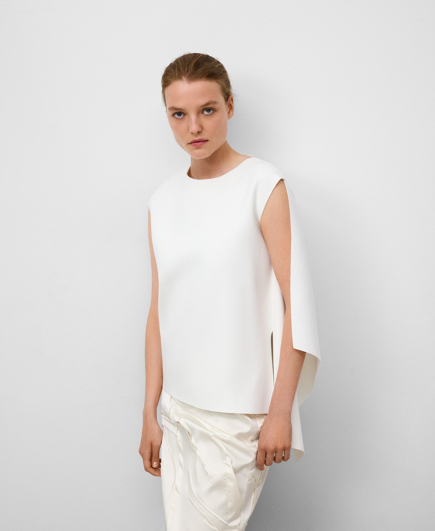 Armhole sleeve top with side godet woman image number 0