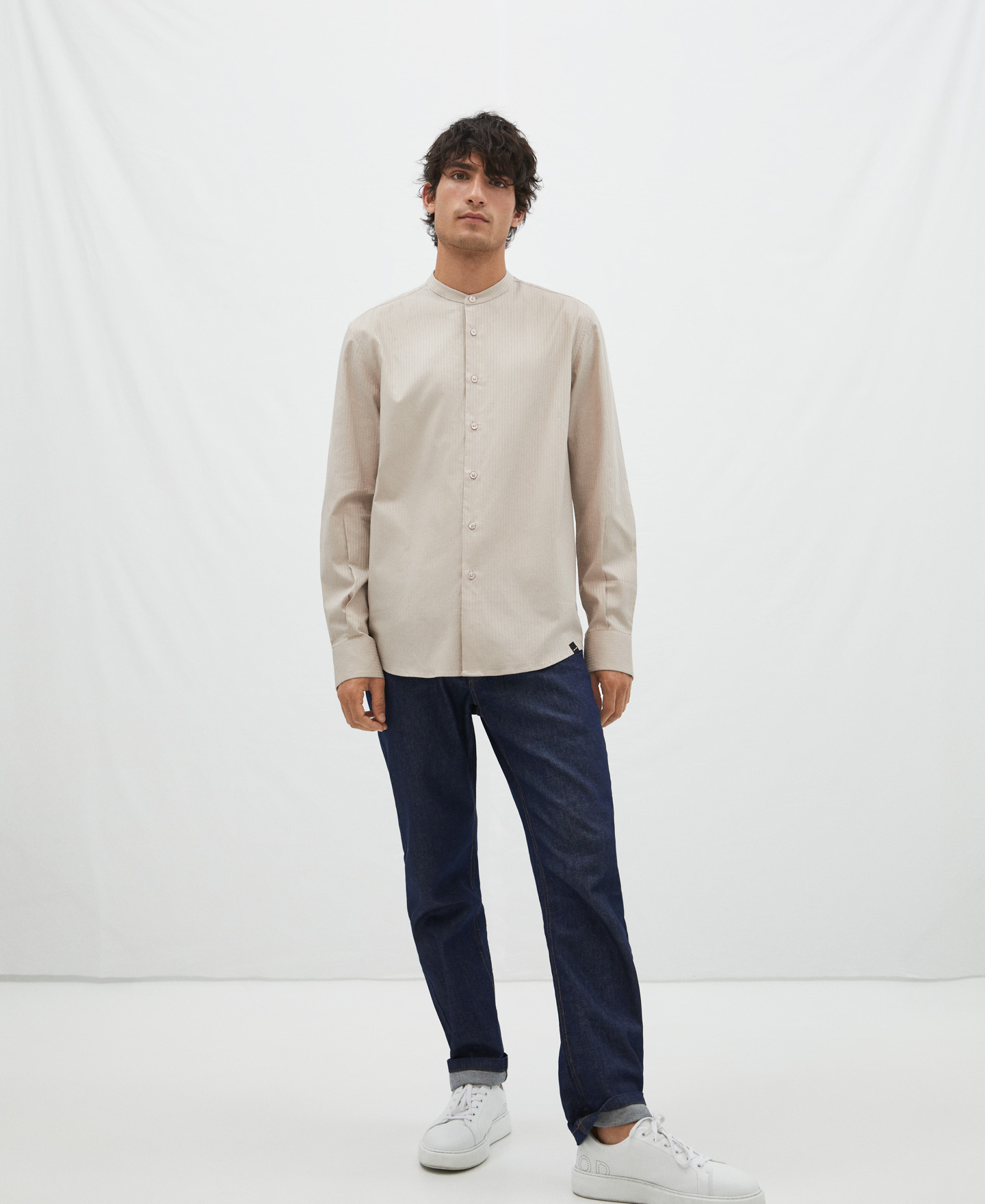 Mao collar shirt in cotton image number 1