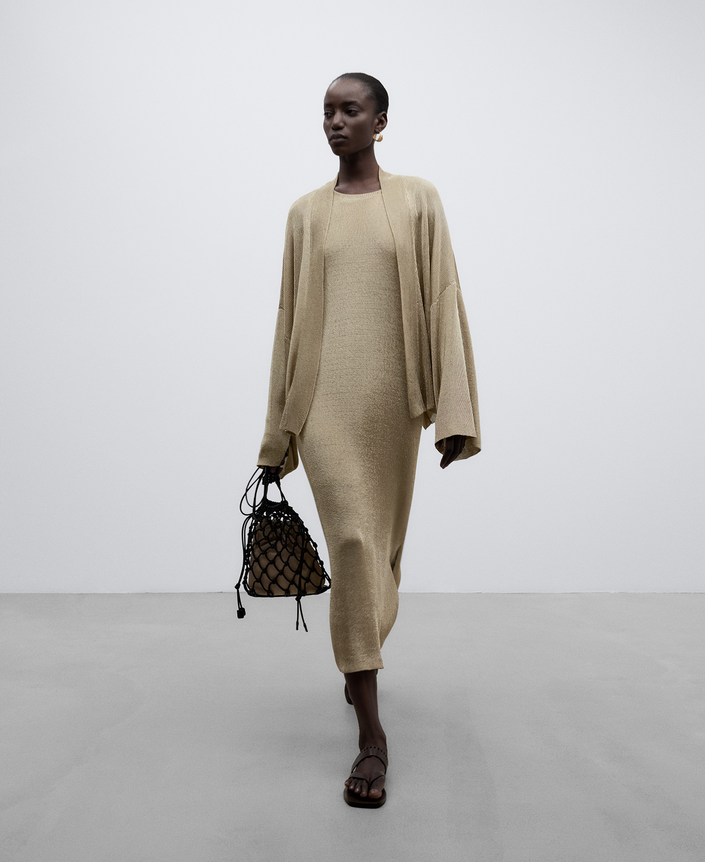 Gold knit kimono jacket woman image number 1
