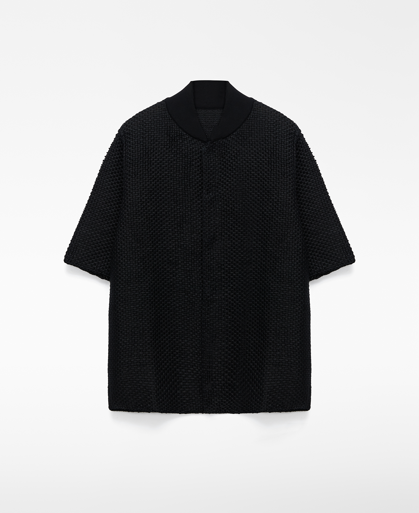Raffia texture bomber collar polo shirt image number 4