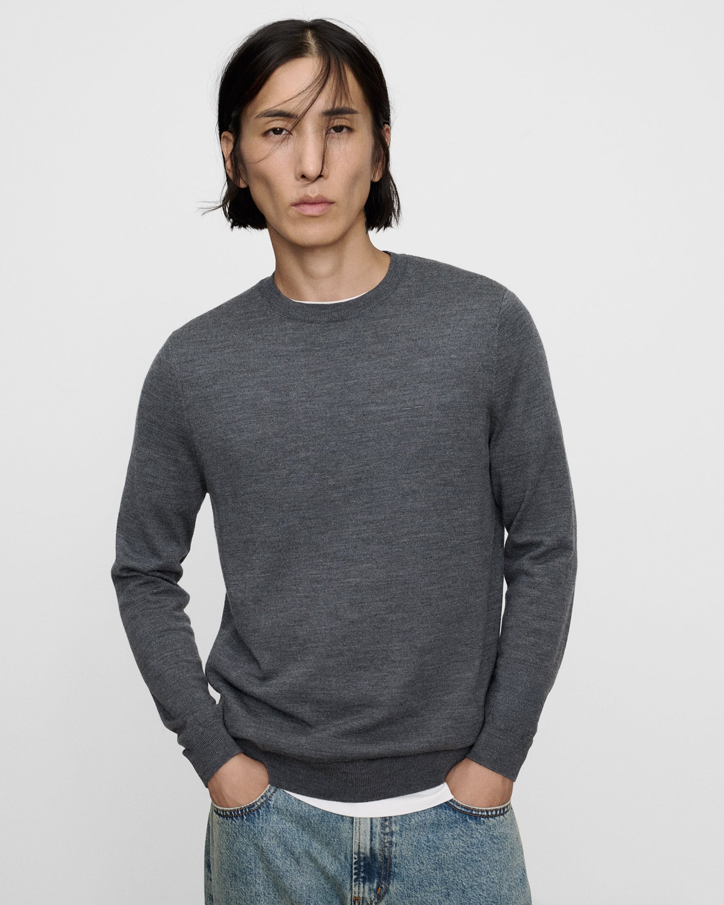 Merino wool crew collar sweater image number 0