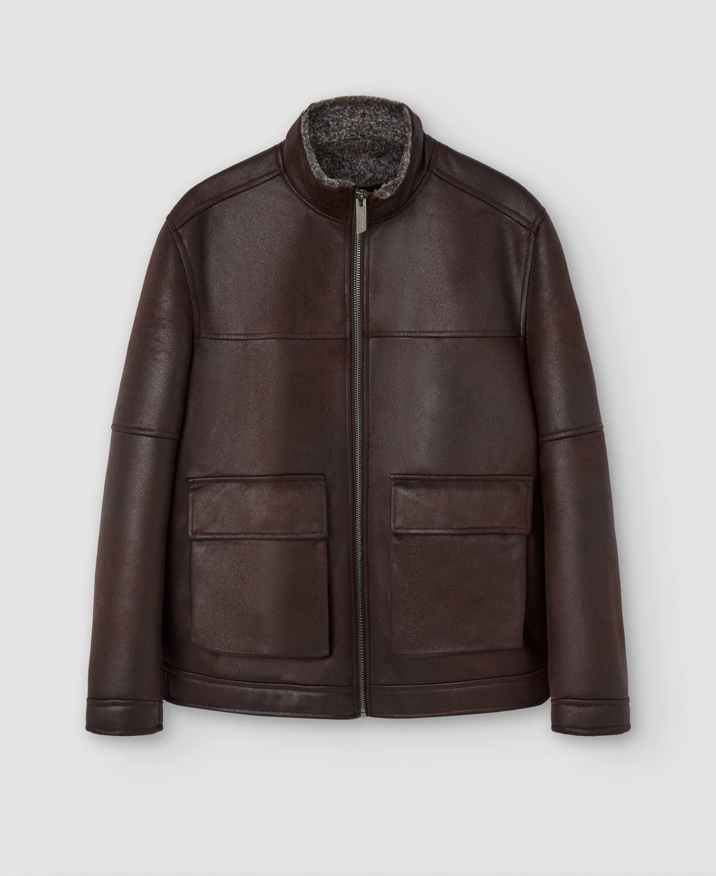 Leather texture funnel collar jacket image number 6