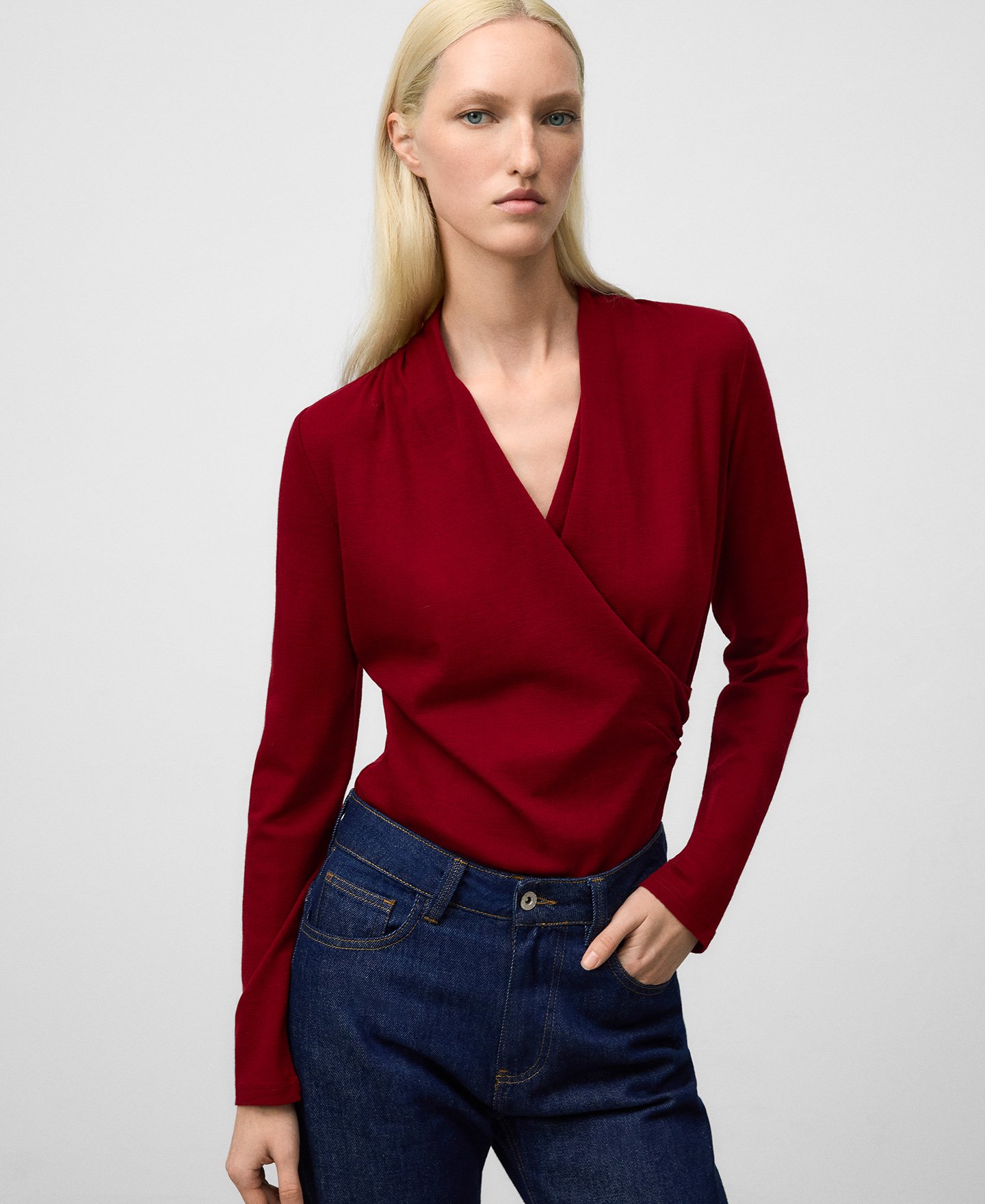 Merinowolle-T-Shirt mit gekreuztem Ausschnitt für Damen image number 0