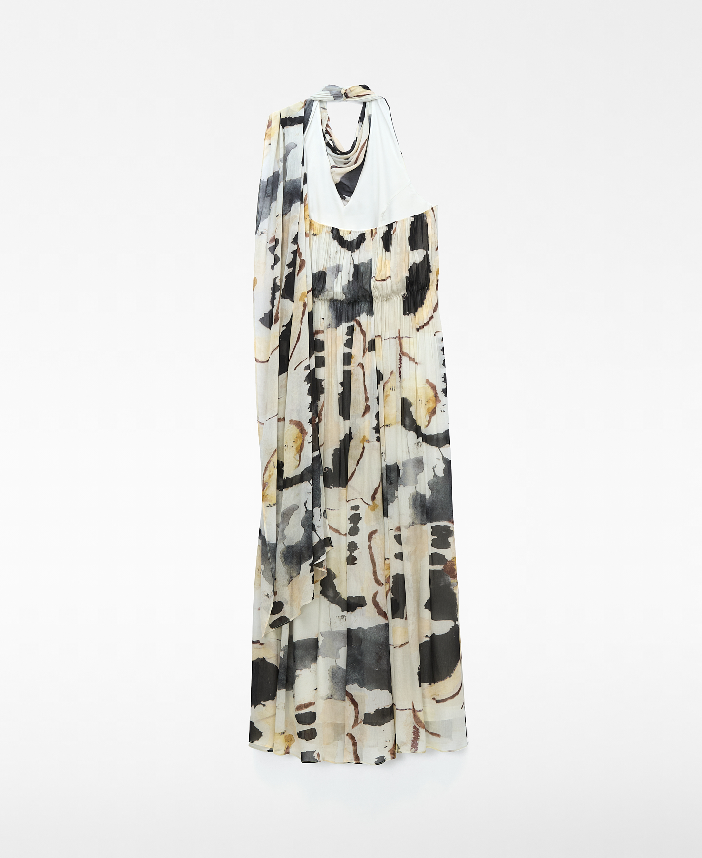 Scarf-collar printed long dress image number 5