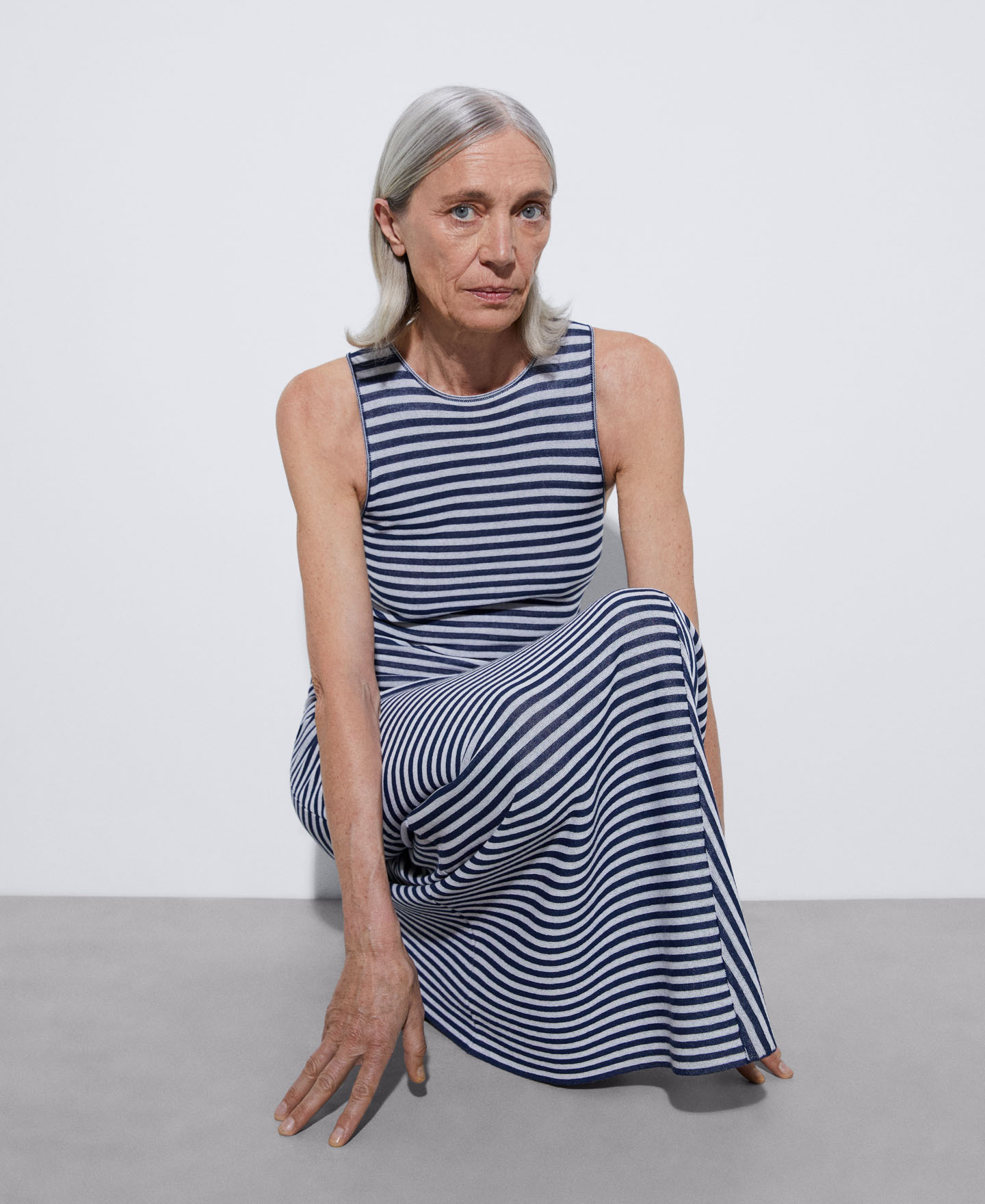 Striped long dress in viscose image number 0