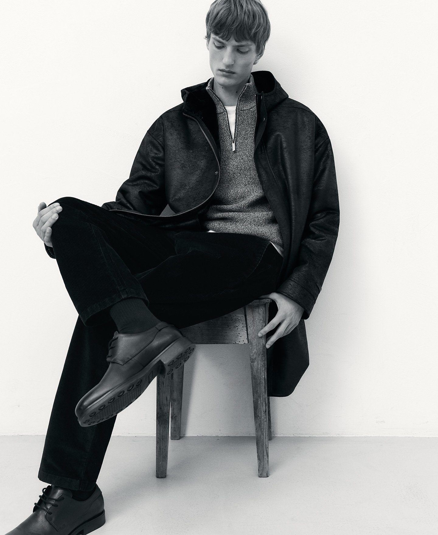 Leather-Non-Leather coat with hood man image number 4