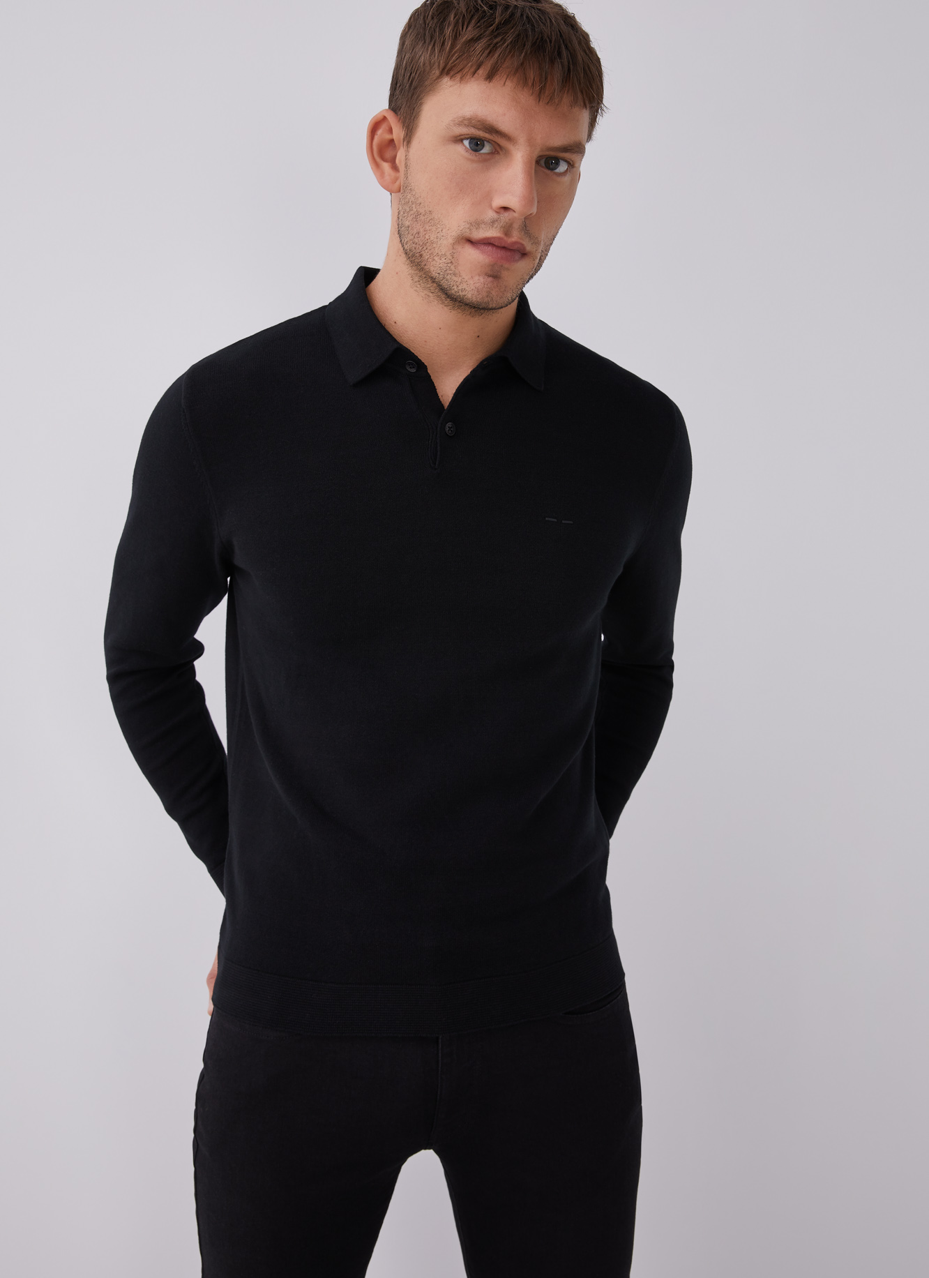 Long sleeve cotton polo shirt image number 0