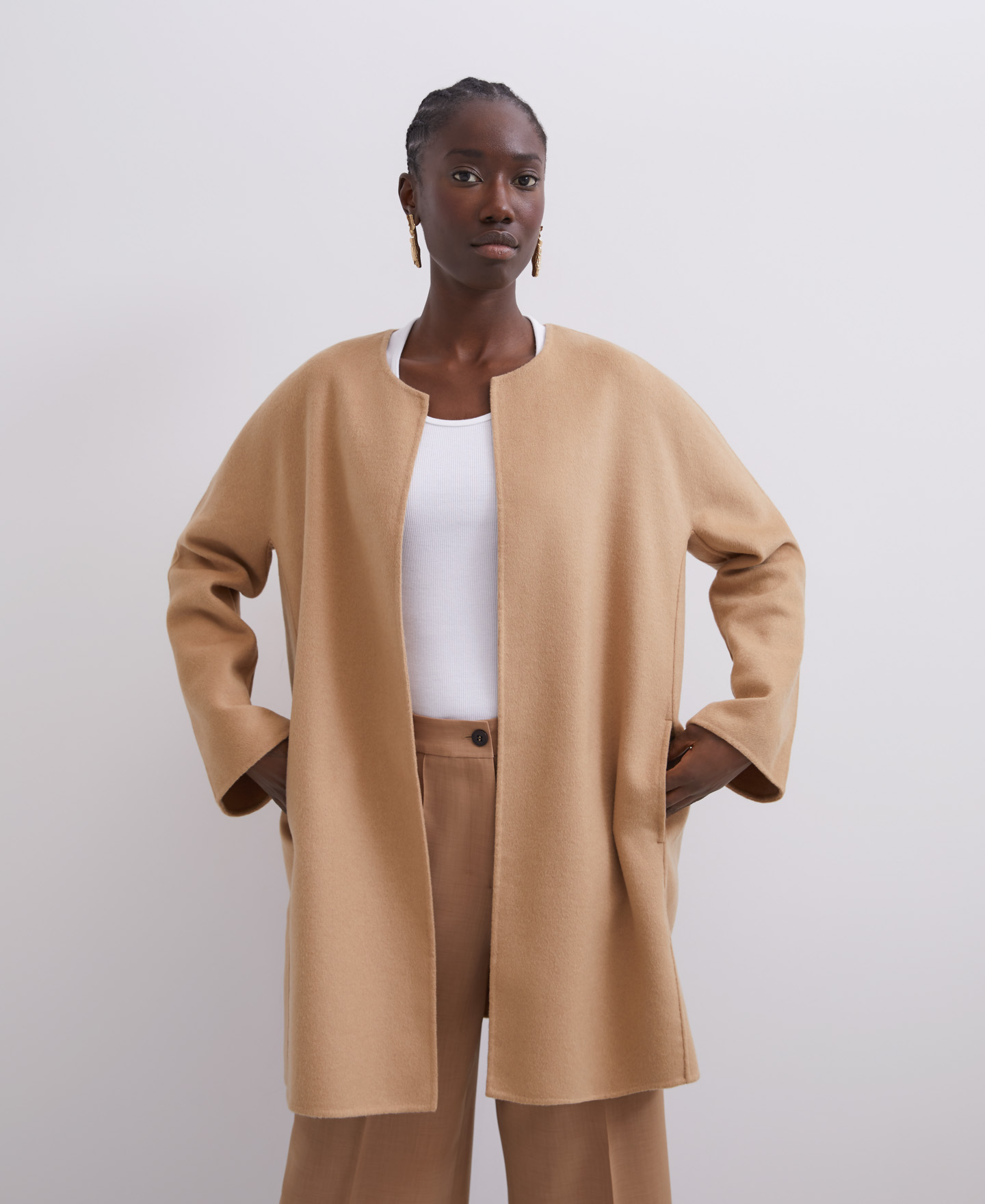 Camel merino wool coat image number 1