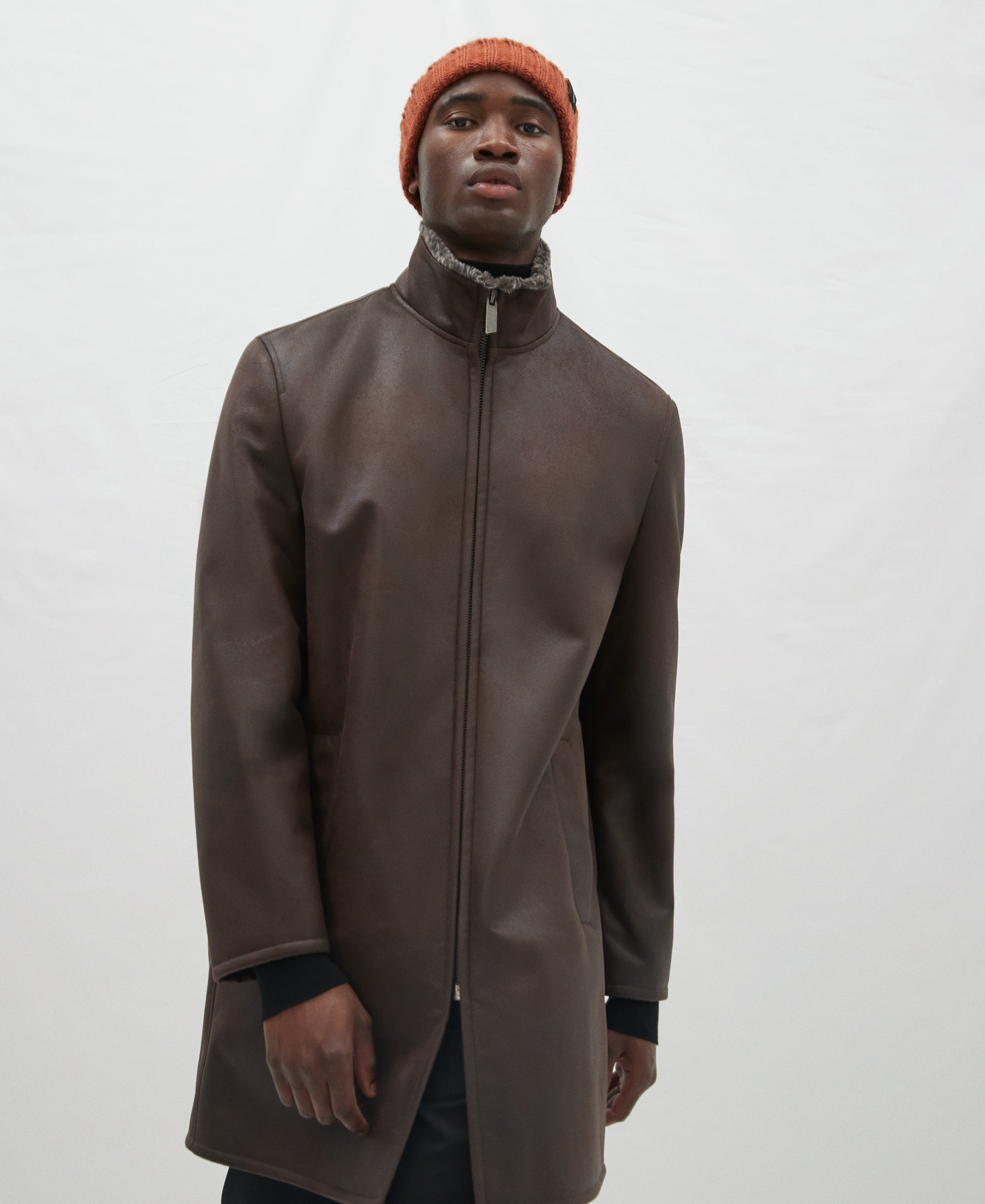 Faux suede turtleneck coat image number 0