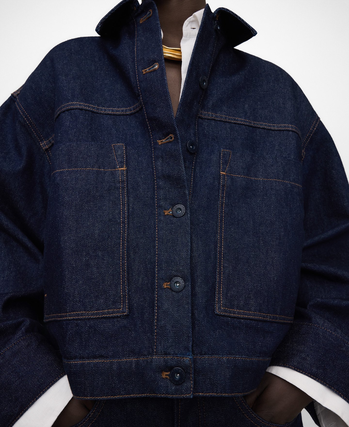Chaqueta boxy denim algod&oacute;n image number 3