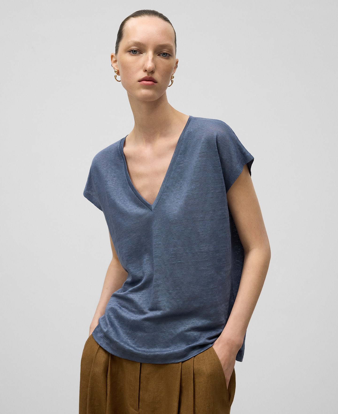 Camiseta relaxed fit lino europeo mujer image number 0