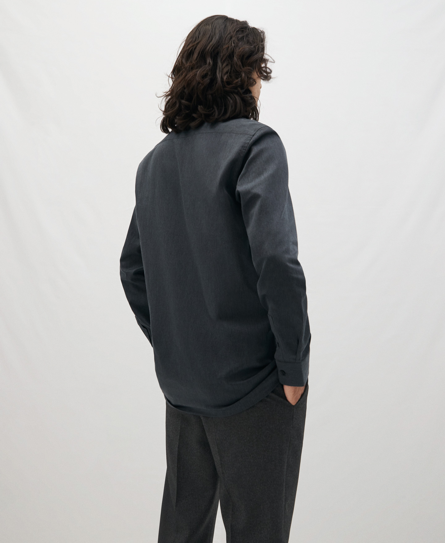Mandarin collar cotton shirt image number 2