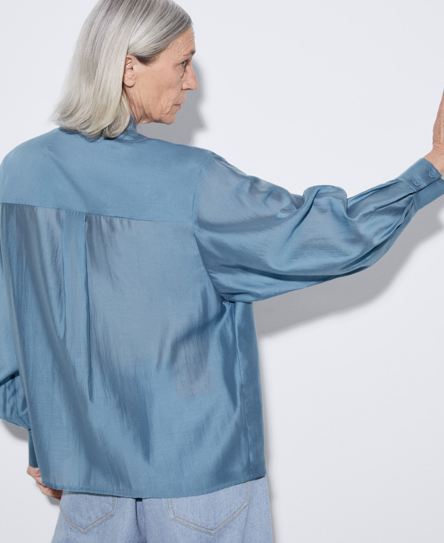 Lyocell mandarin collar blouse image number 2