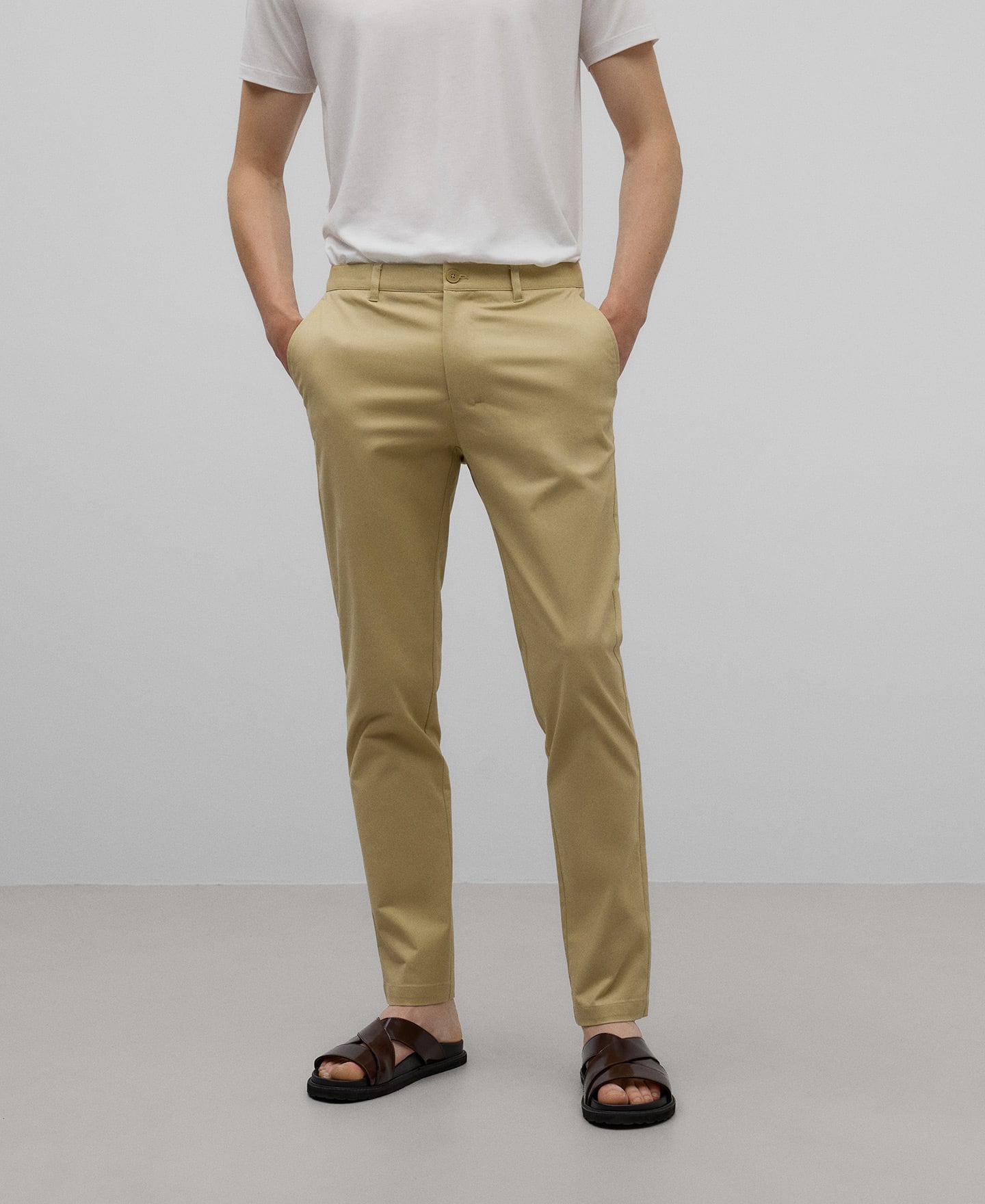Slim fit cotton chino trousers man image number 0