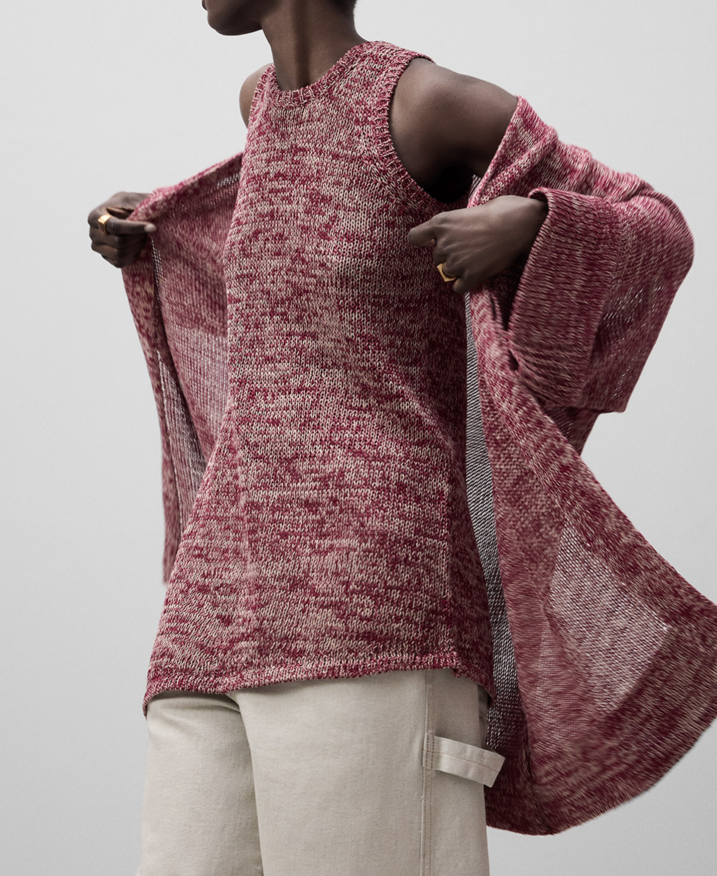 Chaqueta kimono larga punto mujer image number 5