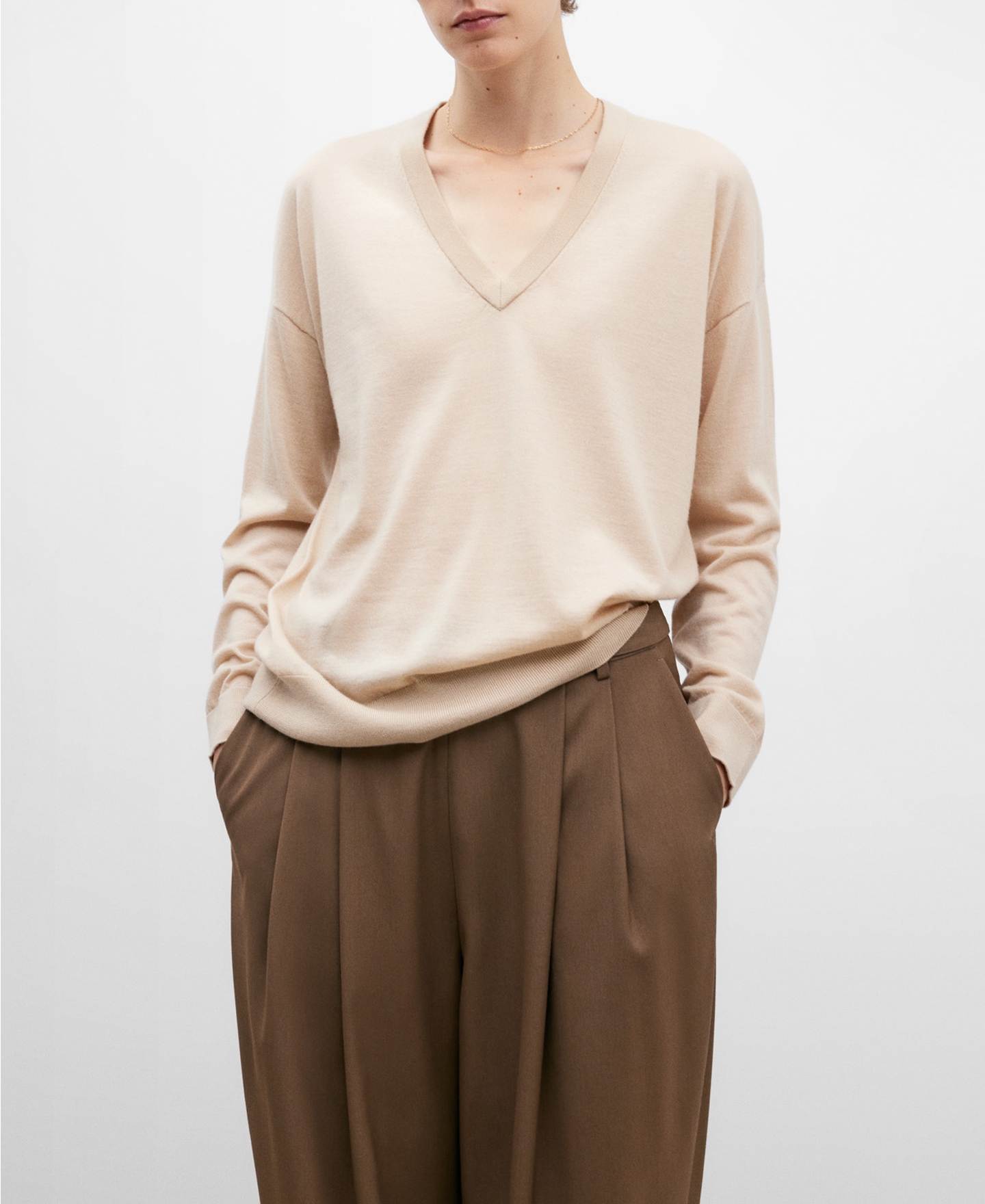 Jersey lana merino crema para mujer image number 0