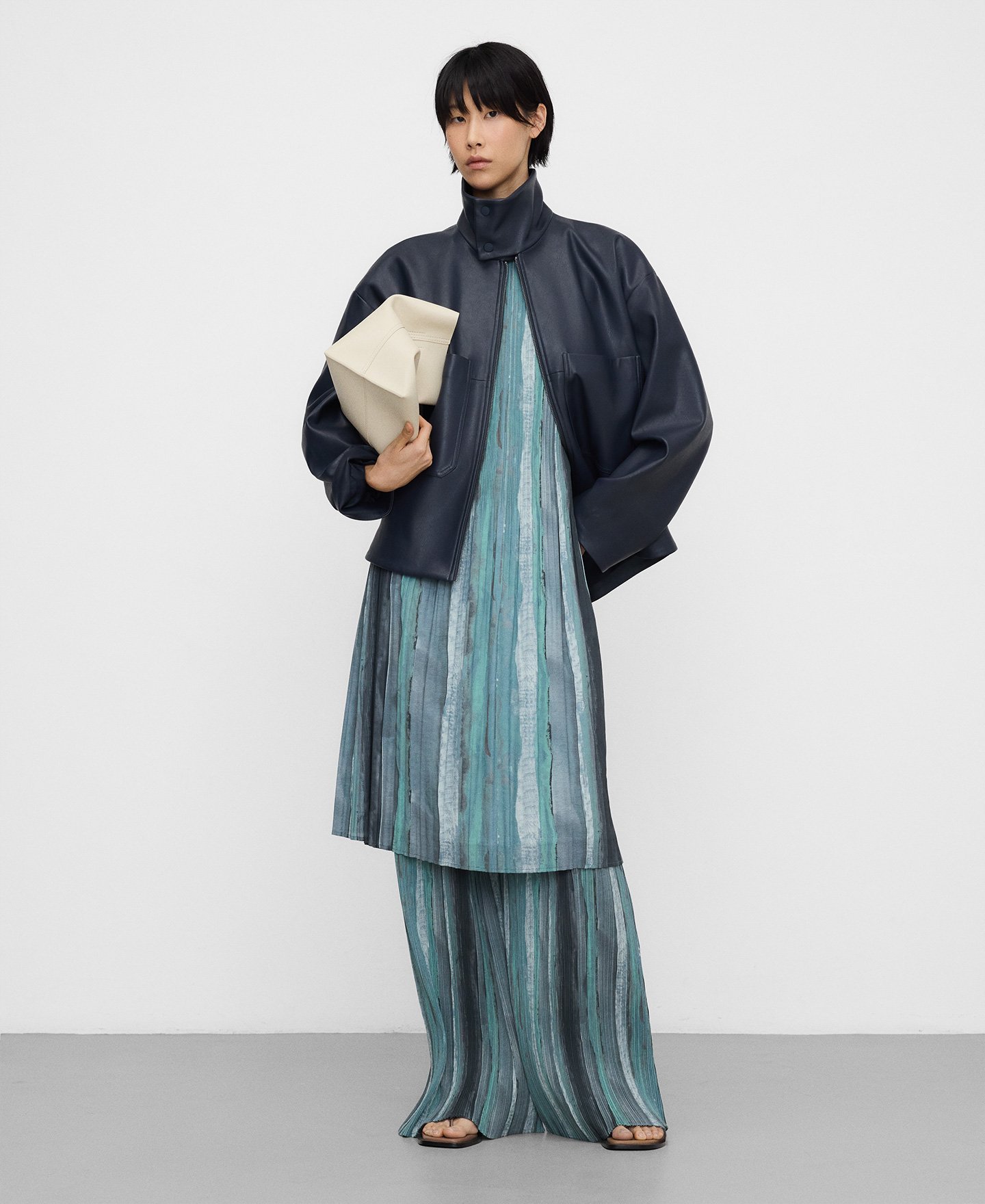 Printed crinkle A-line dress woman image number 1