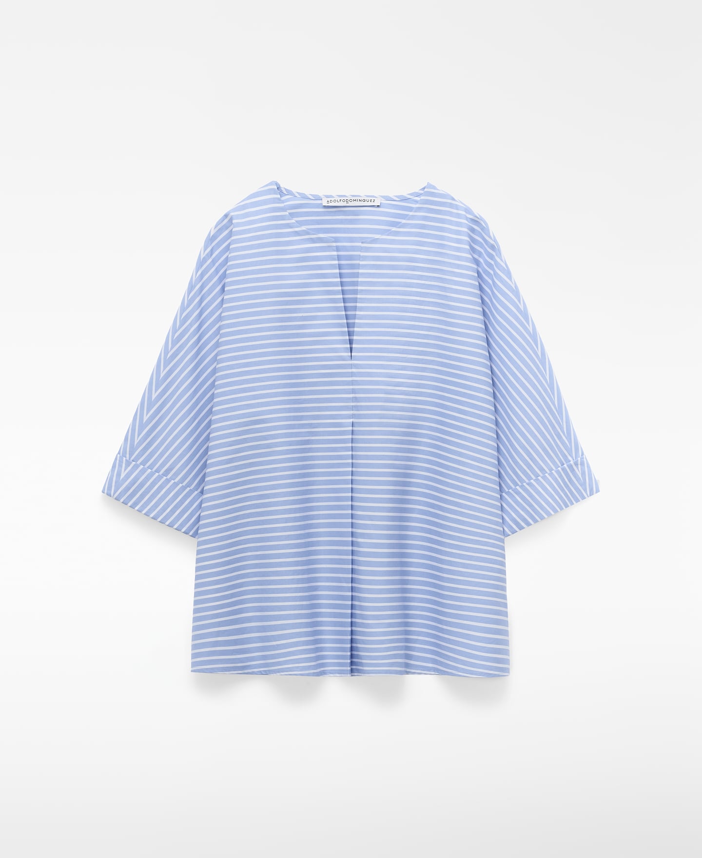 Cotton V-neckline striped blouse image number 0