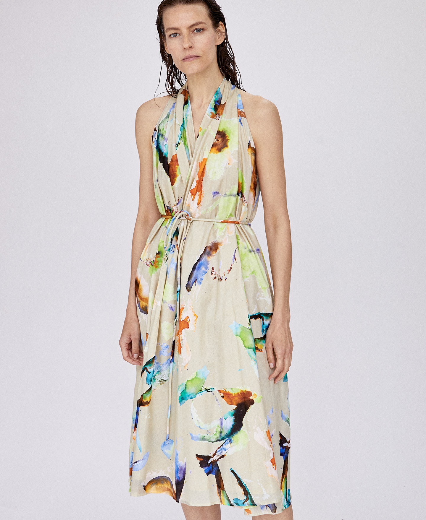 Cotton printed midi dress image number 0