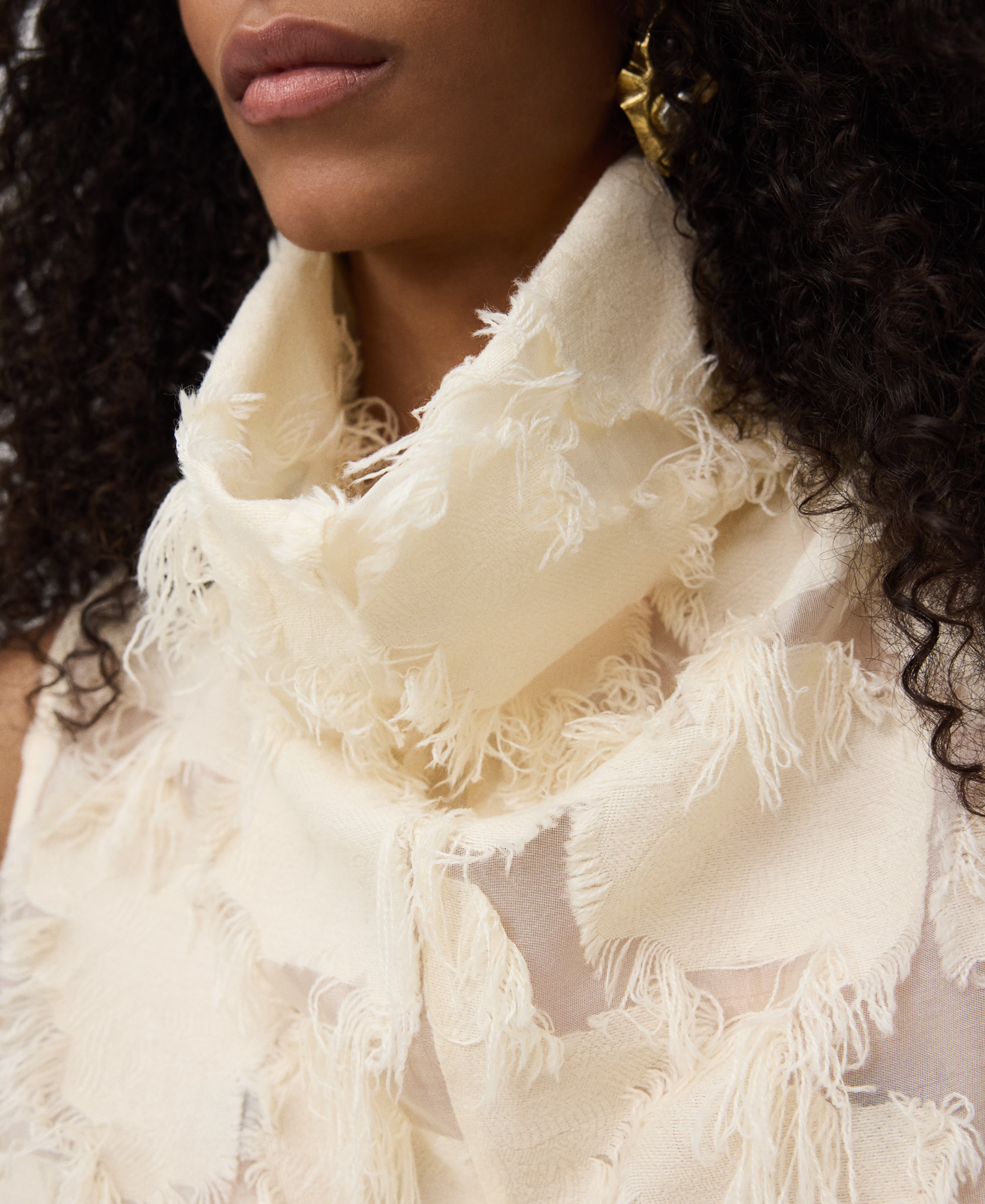 Semi-sheer top with fringe details woman image number 3