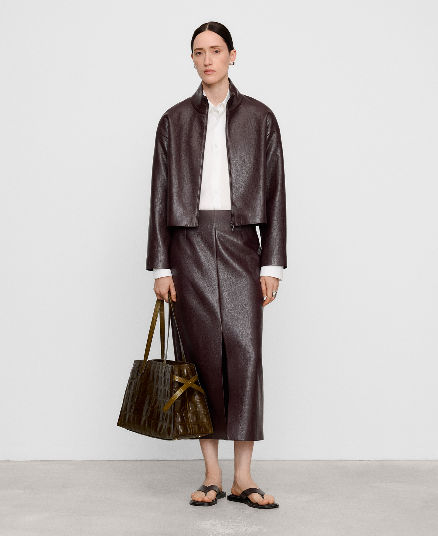 Non-Leather band collar short jacket image number 1