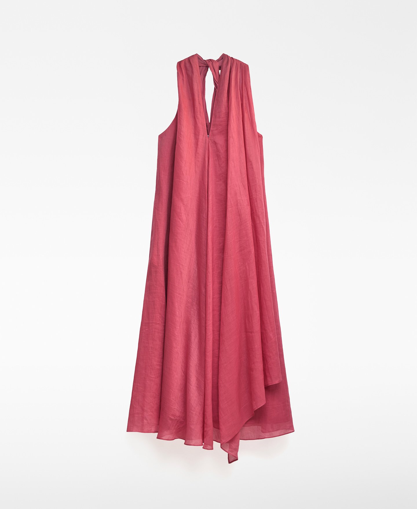 Ramie scarf collar dress woman image number 6