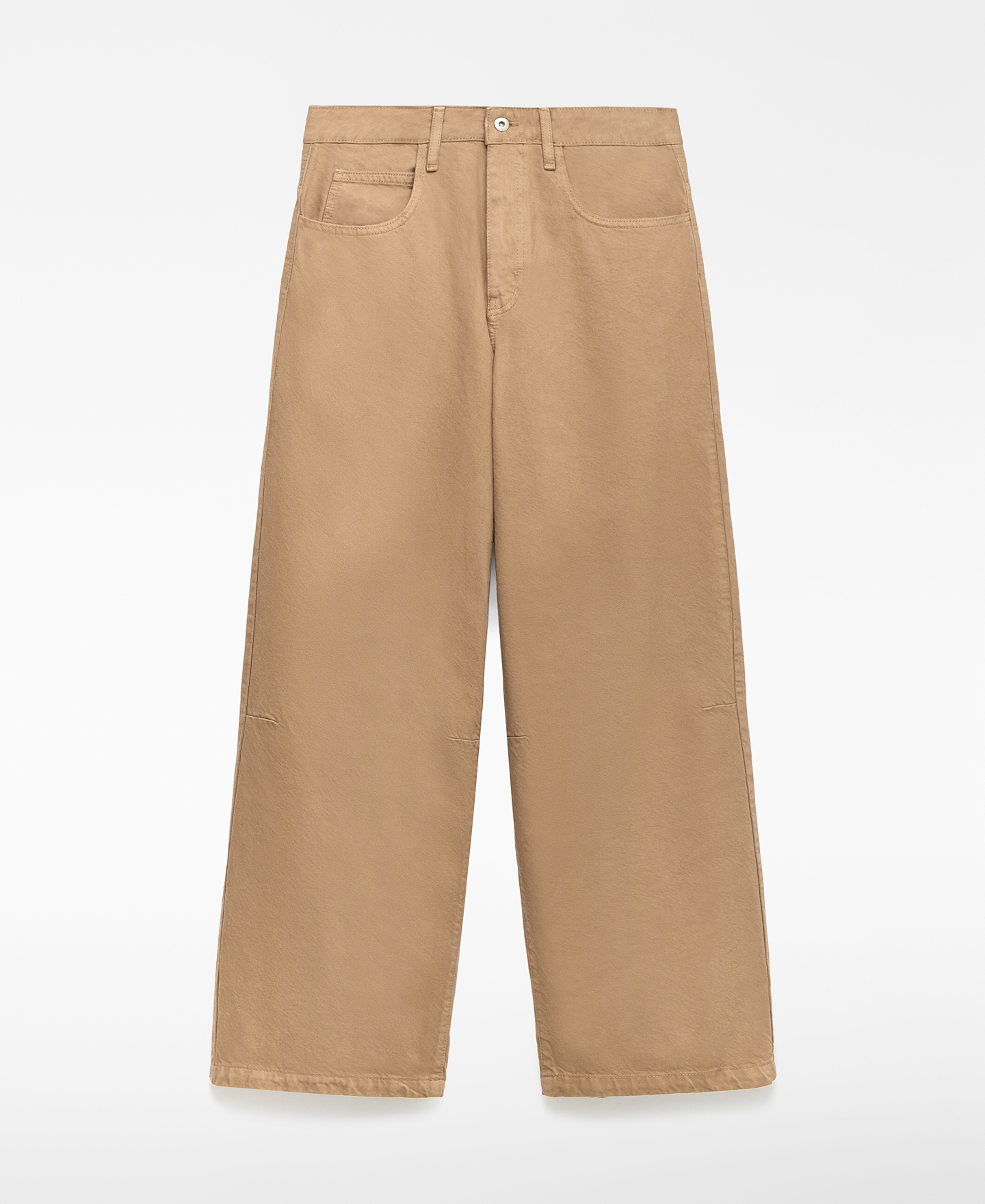 Camel denim barrel fit trousers woman image number 4