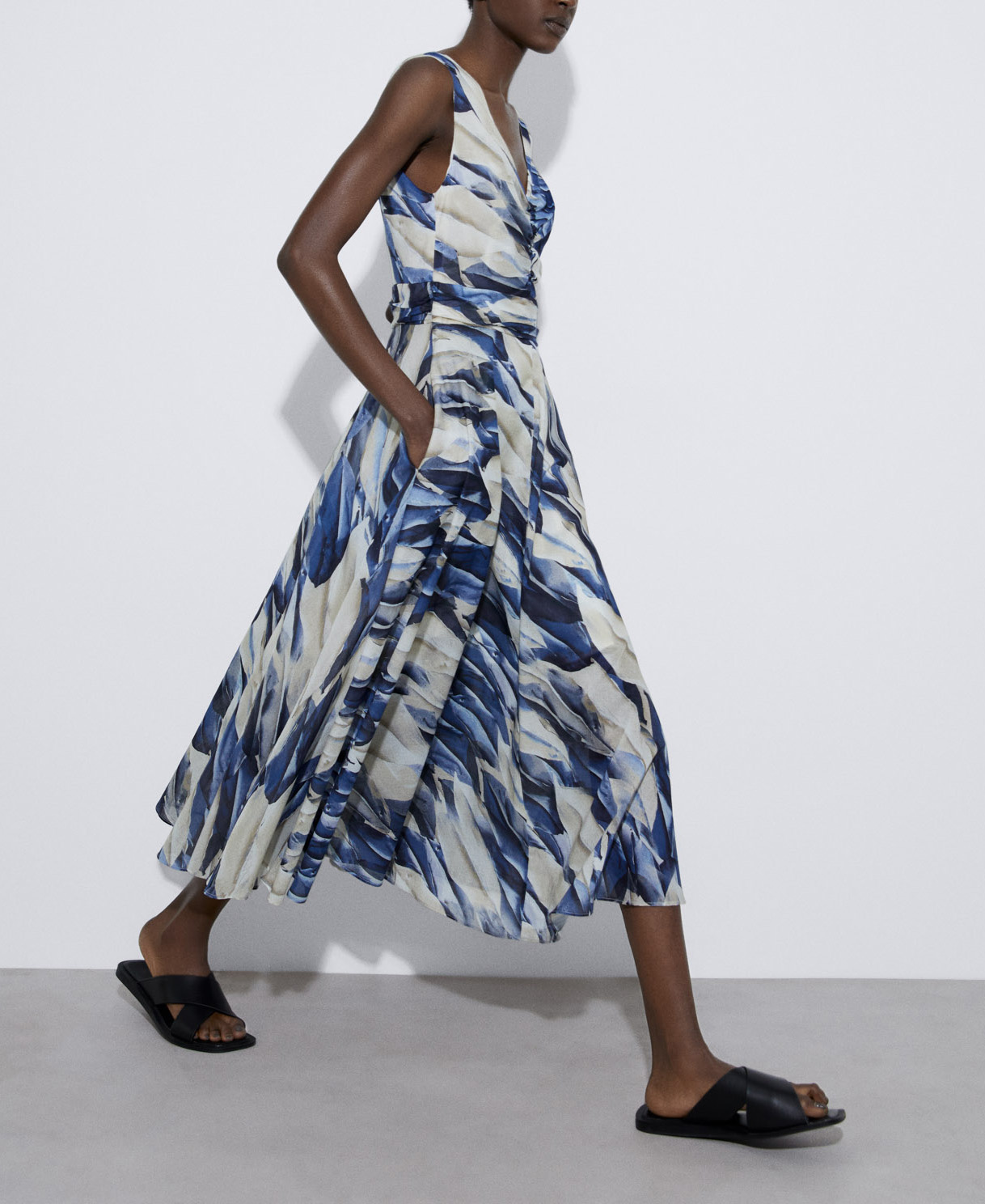 Printed dress with draped neckline image number 1