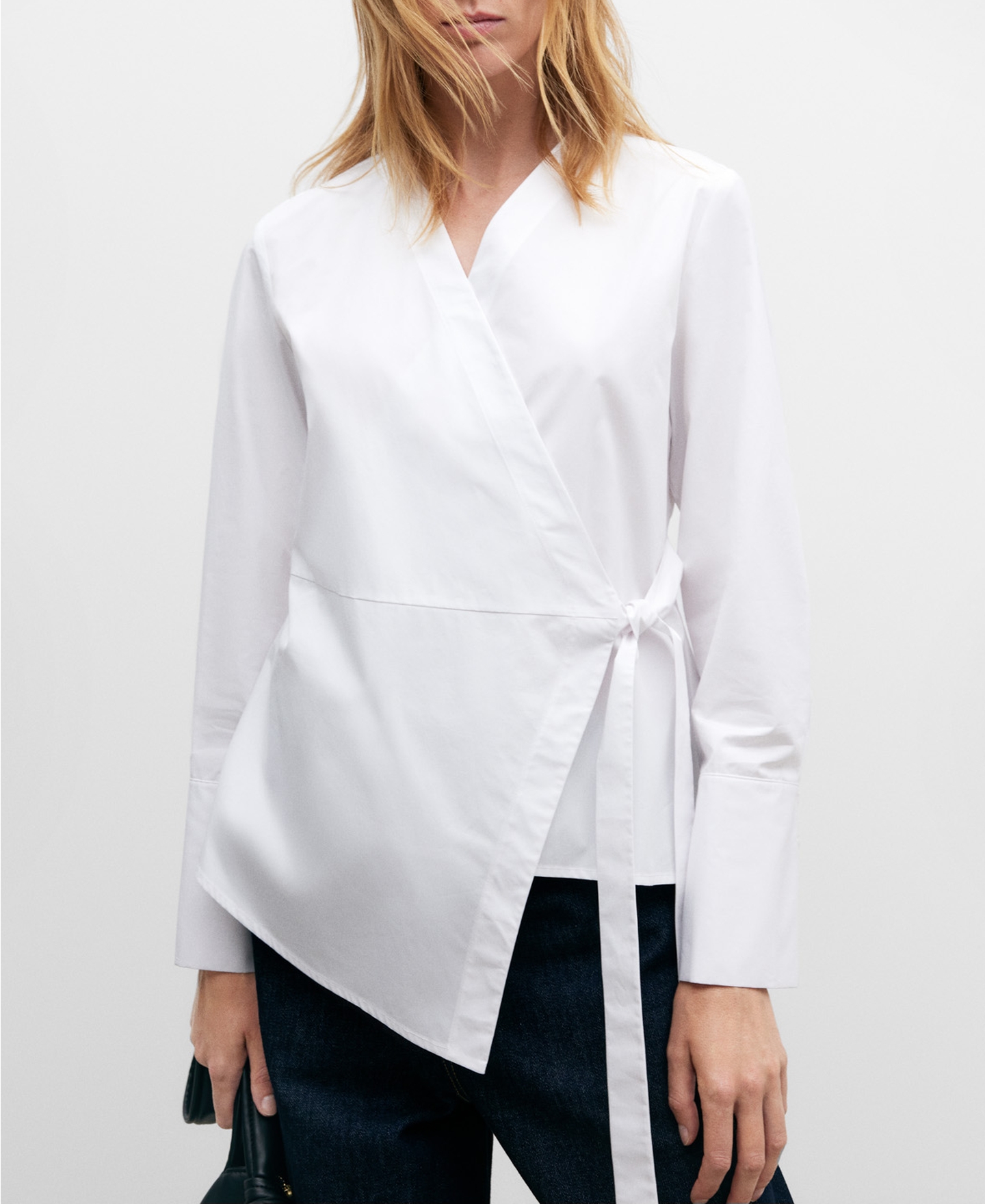 Camisa algodón cruzada escote pico mujer image number 0