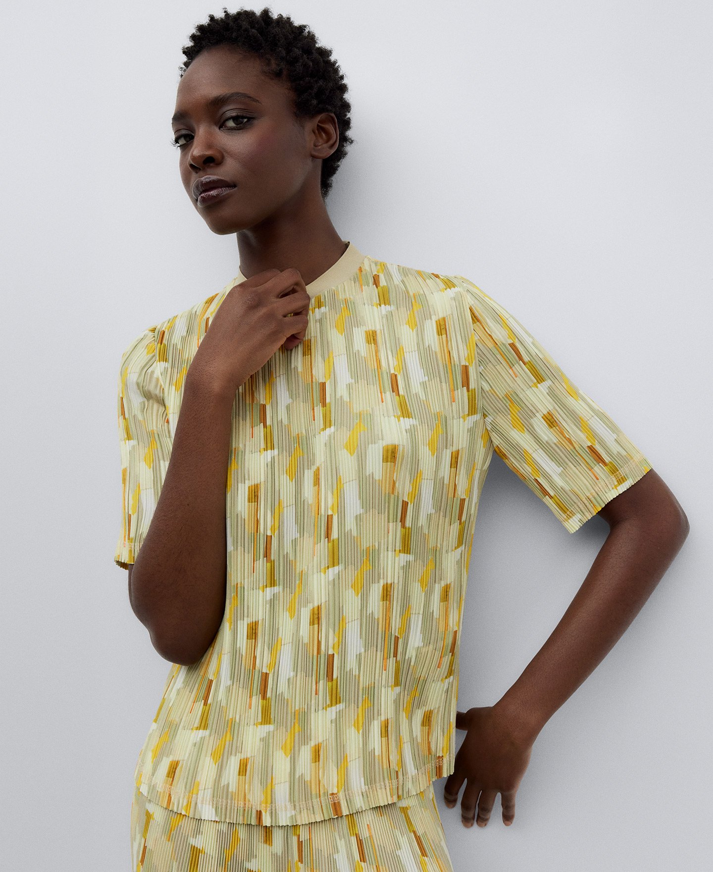 Recycled crinkle printed top woman image number 0