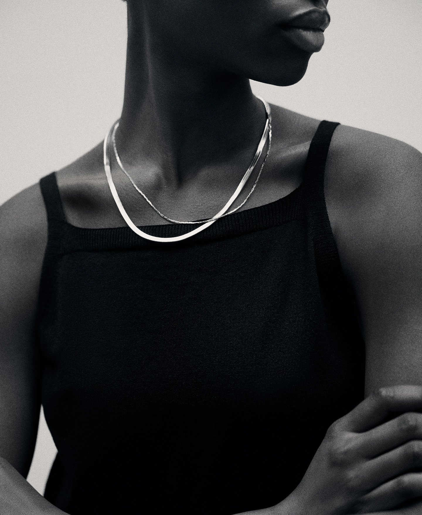 Golden double chain necklace woman image number 3