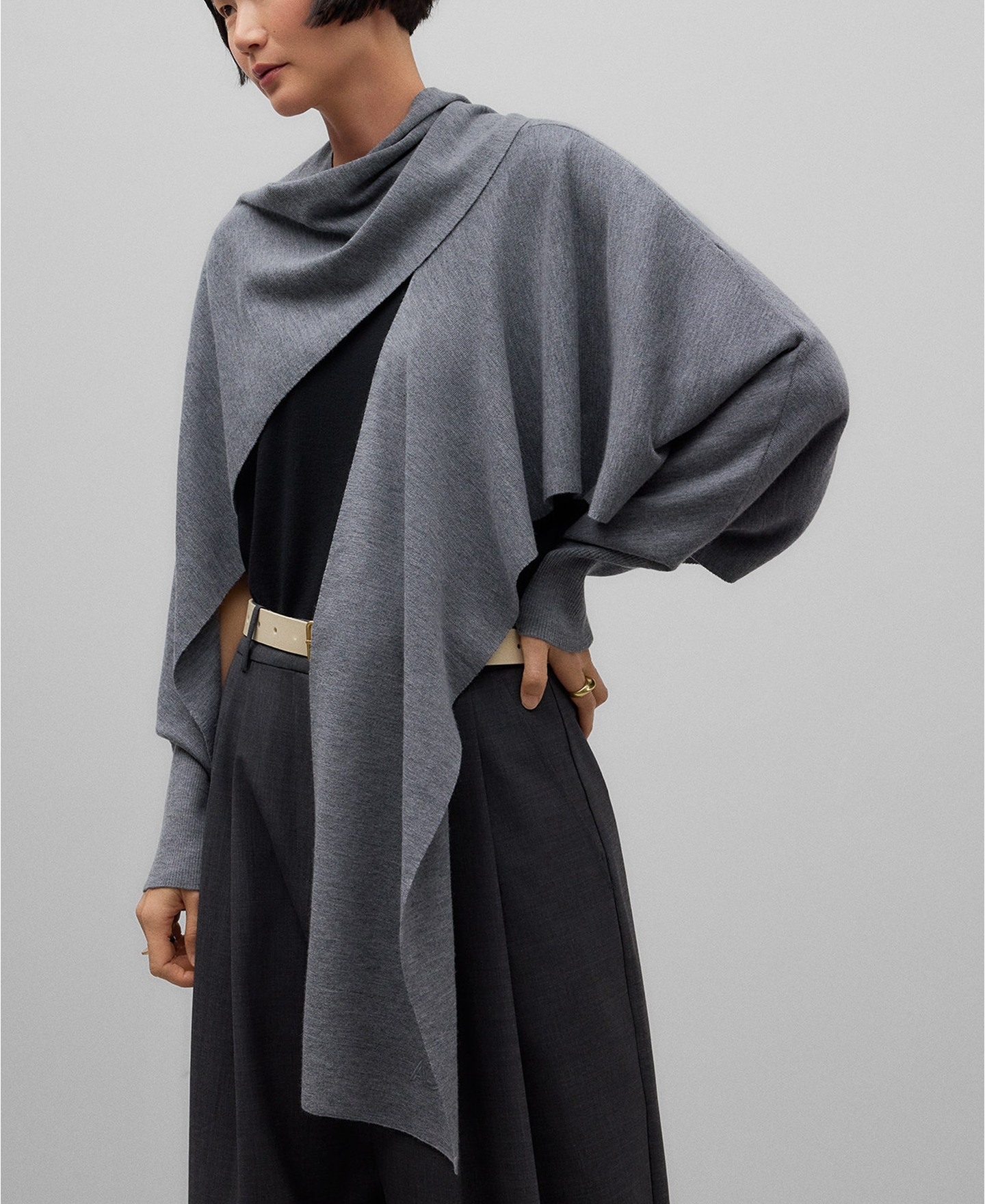 Chaqueta con bufanda lana merino mujer image number 0