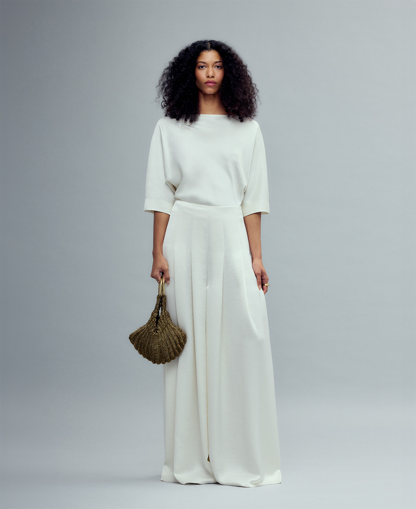 Wide leg satin trousers woman image number 1