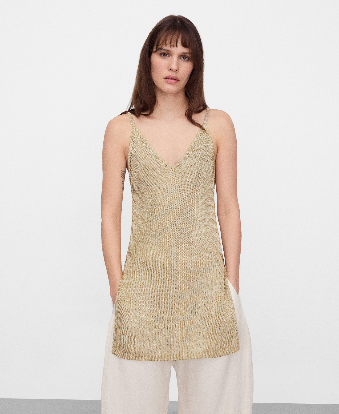 Metallic knit strappy top image number 0