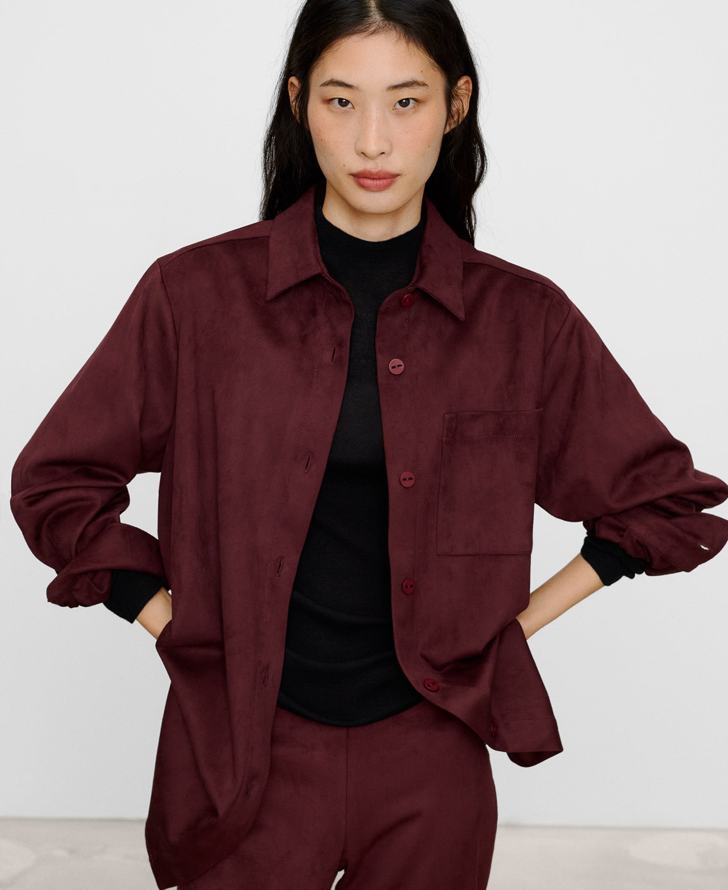 Suede-effect shirt with pocket image number 0