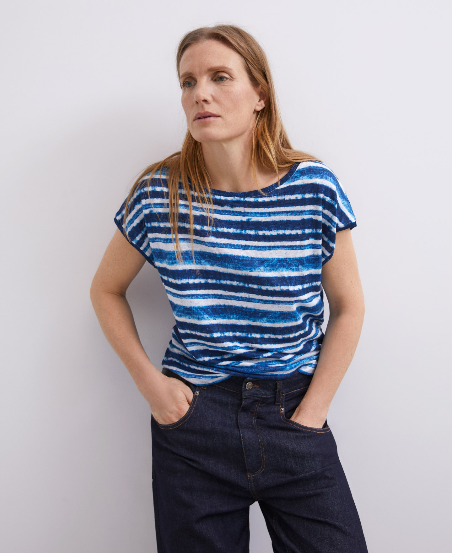Camiseta rayas multicolor en lino image number 1