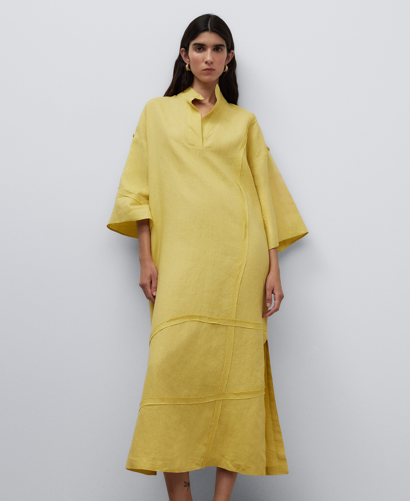 European linen yellow kaftan woman image number 0