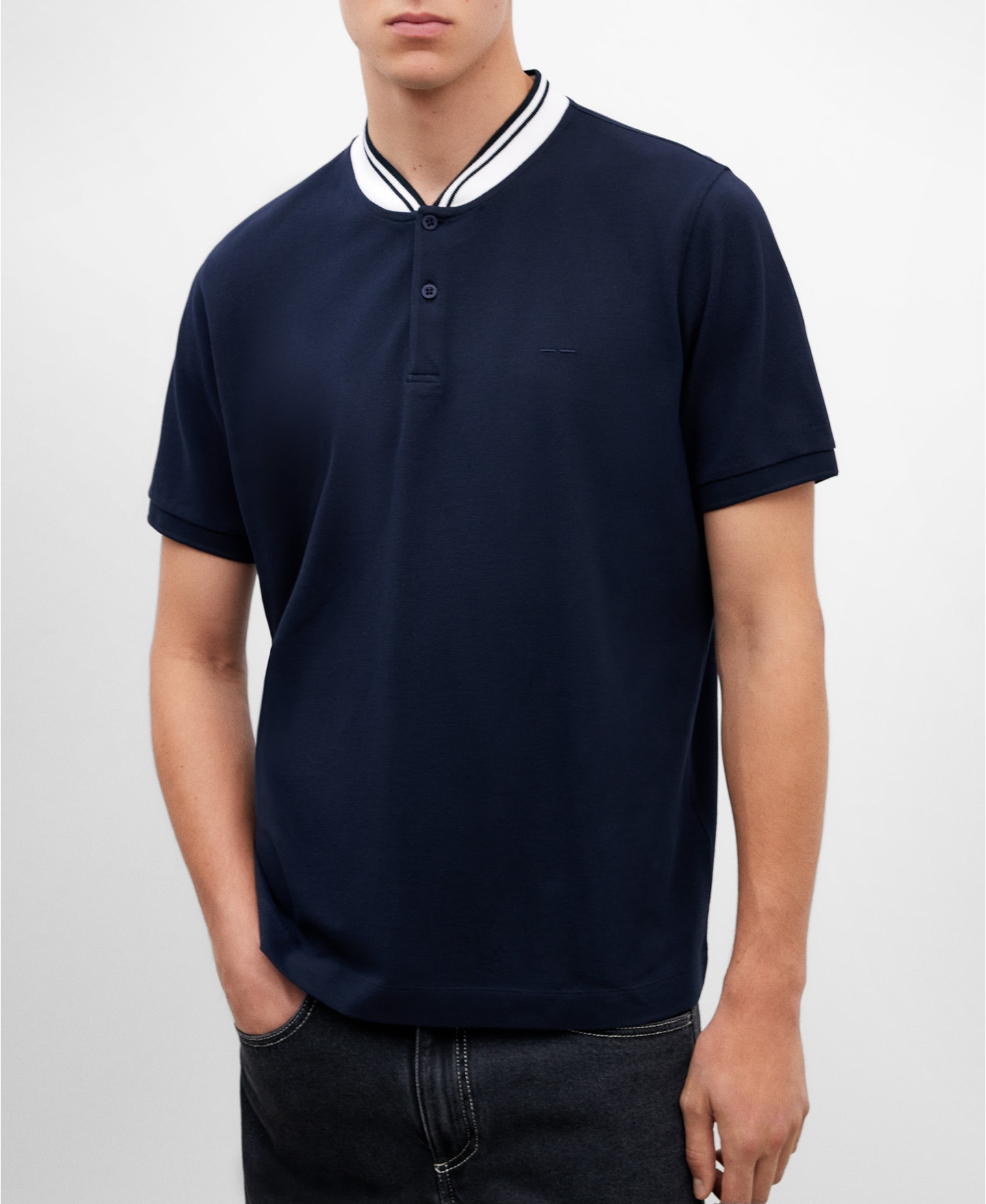 Polo cuello bomber hombre en algodón image number 0