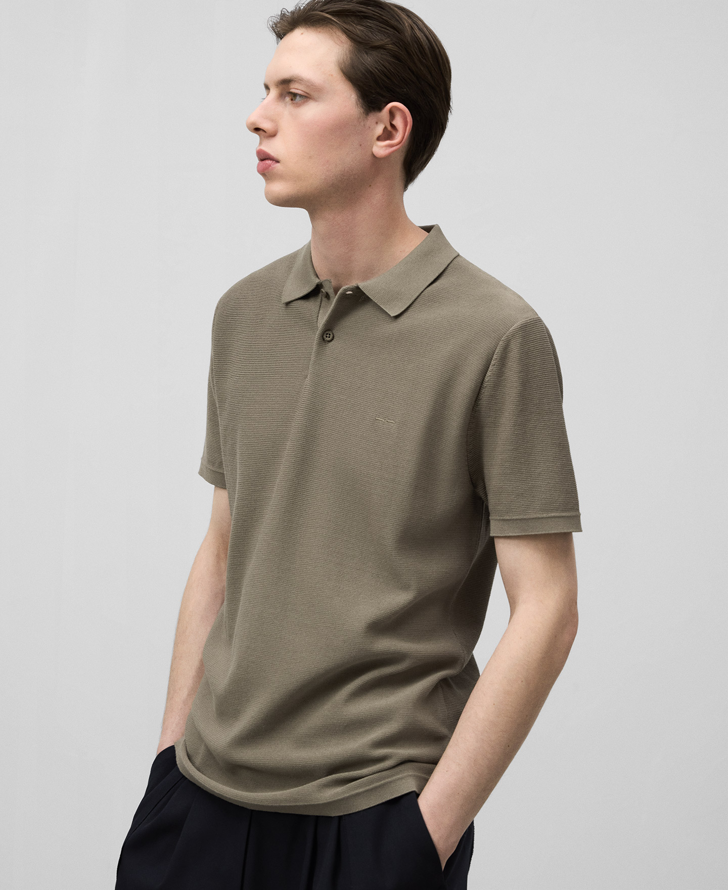Cotton blend structured knit polo shirt man image number 0