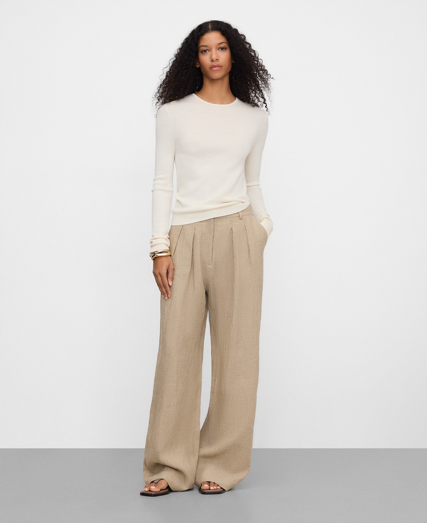 Linen wide-leg double-pleated trousers image number 1