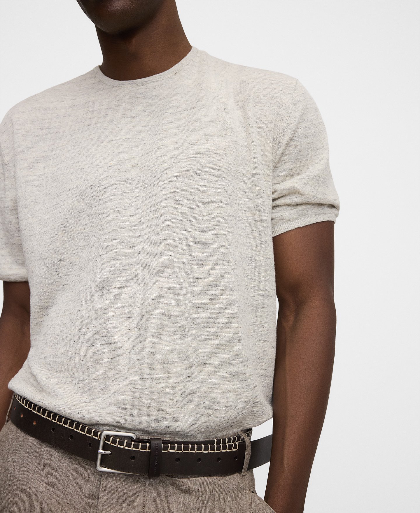 T-shirt de malha melange de linho com corte descontra&iacute;do image number 3