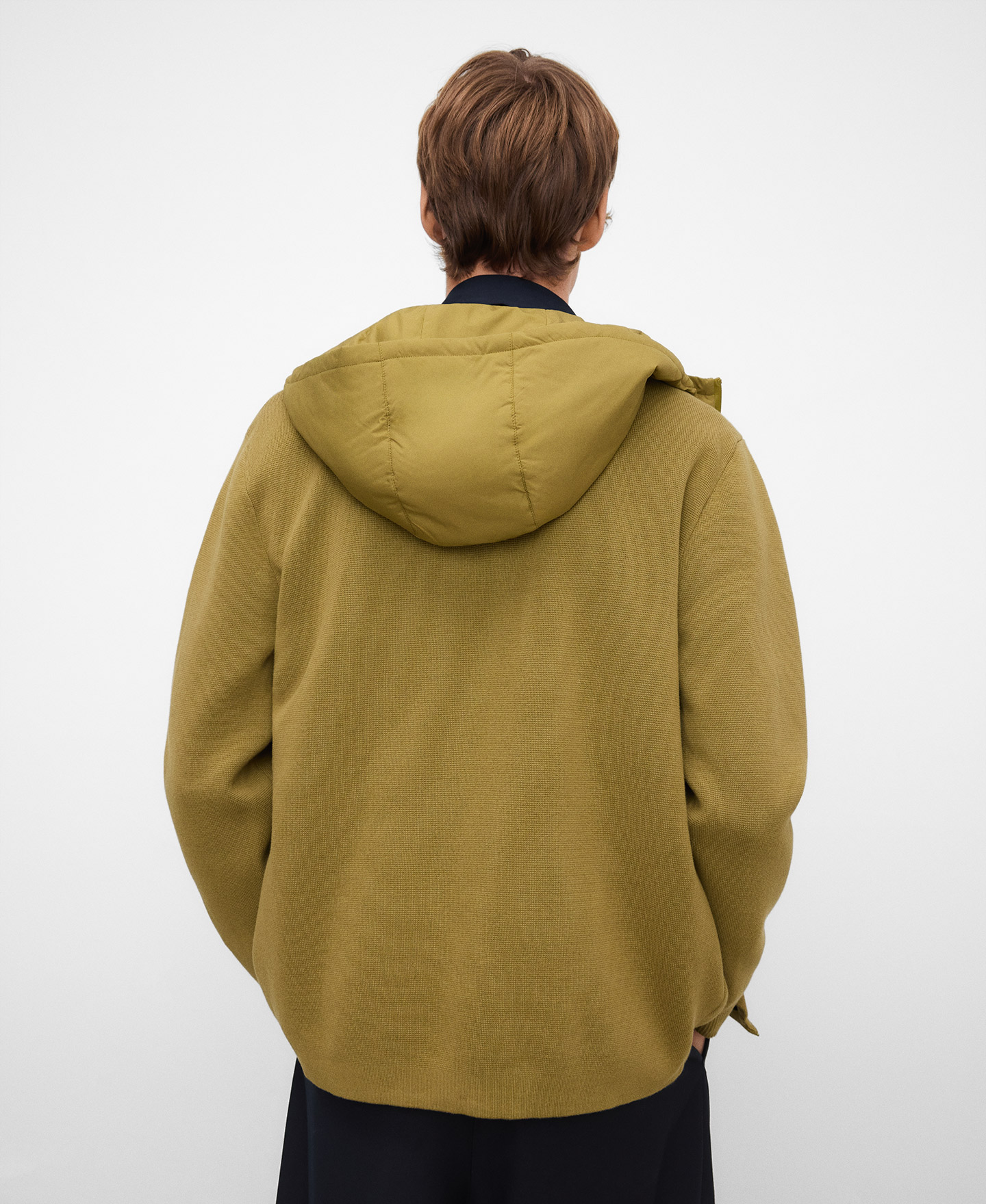 Nylon and knit hooded cardigan image number 2