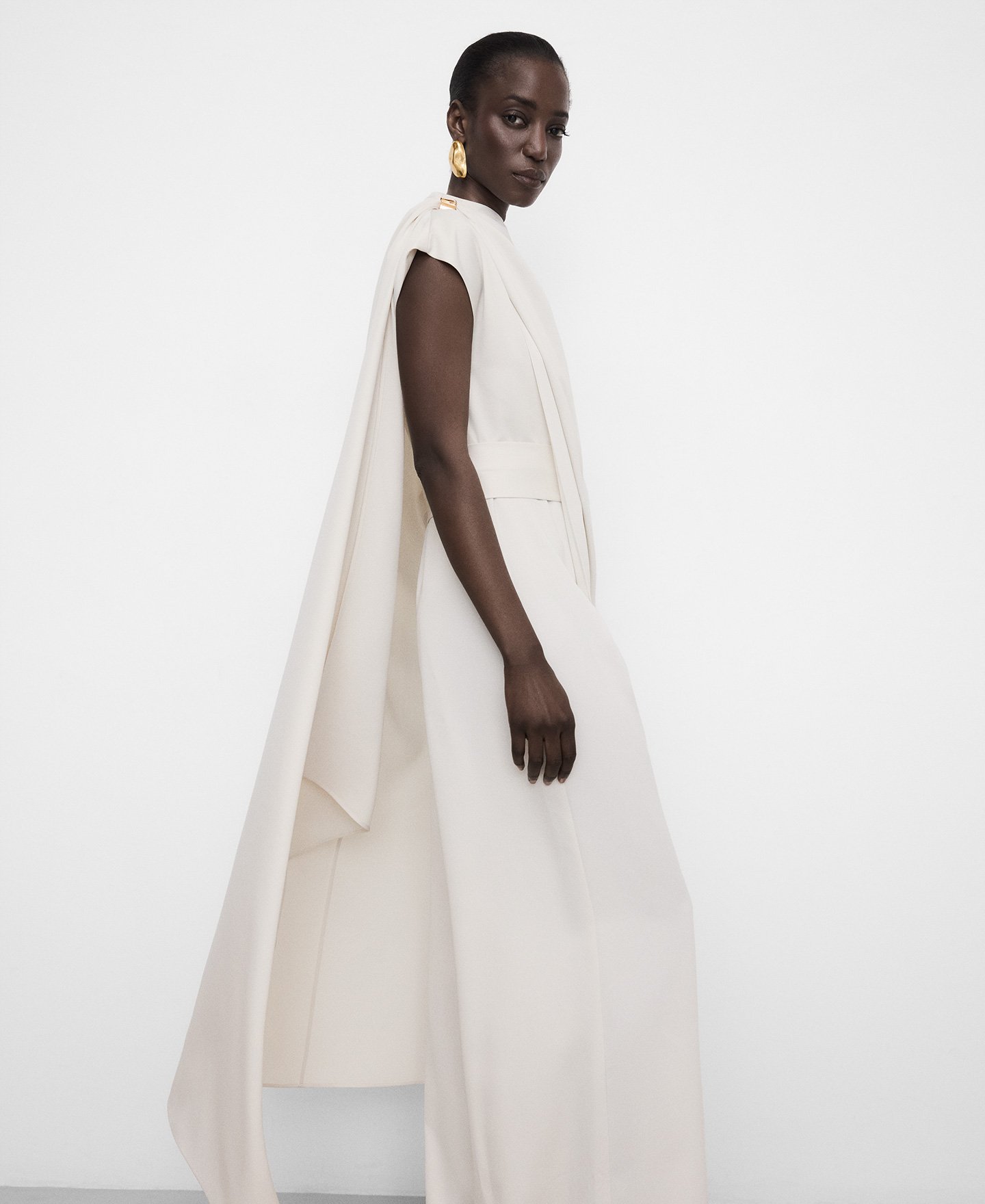 Satin asymmetric jumpsuit with cape image number 3